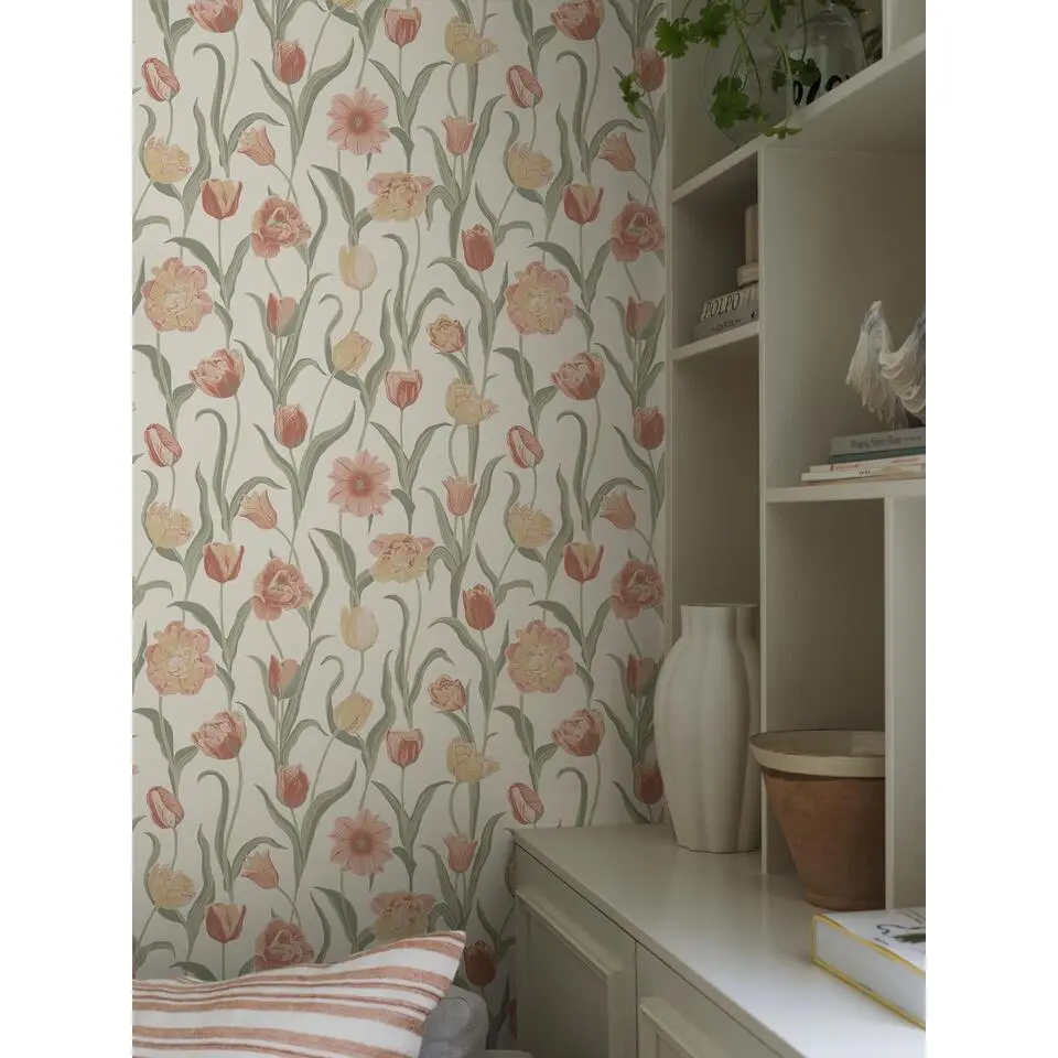 Borastapeter behang bloemen terracotta en groen - 53 cm x 10.05 m
