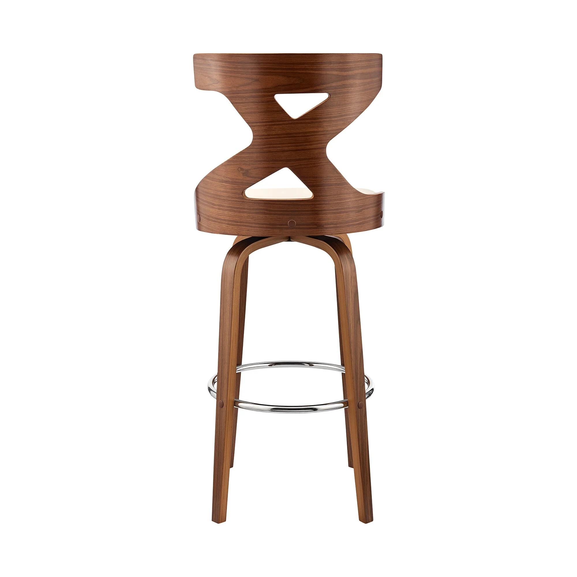 Gayle 30 Swivel Cross Back Cream Faux Leather and Walnut Wood Bar Stool