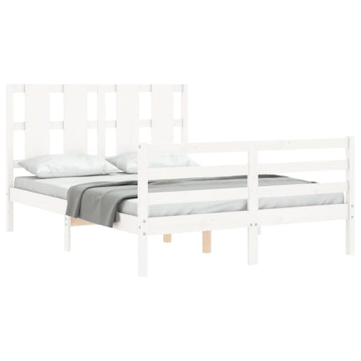 NNEVL Bed Frame with Headboard White 137x187 cm Double Solid Wood