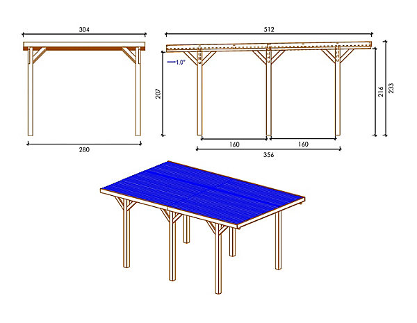 Carport, abri de voiture3.04x5.12 m - 15.56 m2 - couverture PVC  - CAR10PVCTR