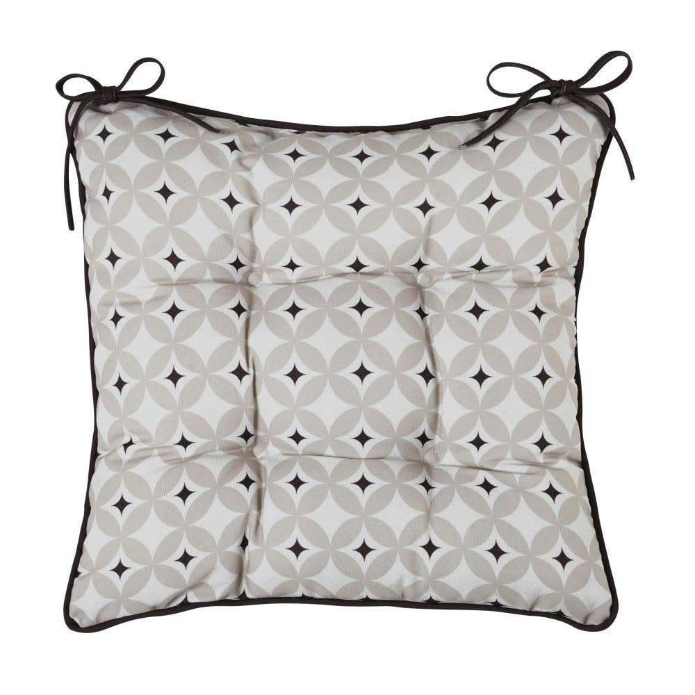 TAHIYA - Galette de chaise motifs graphiques taupe, écrus et noirs