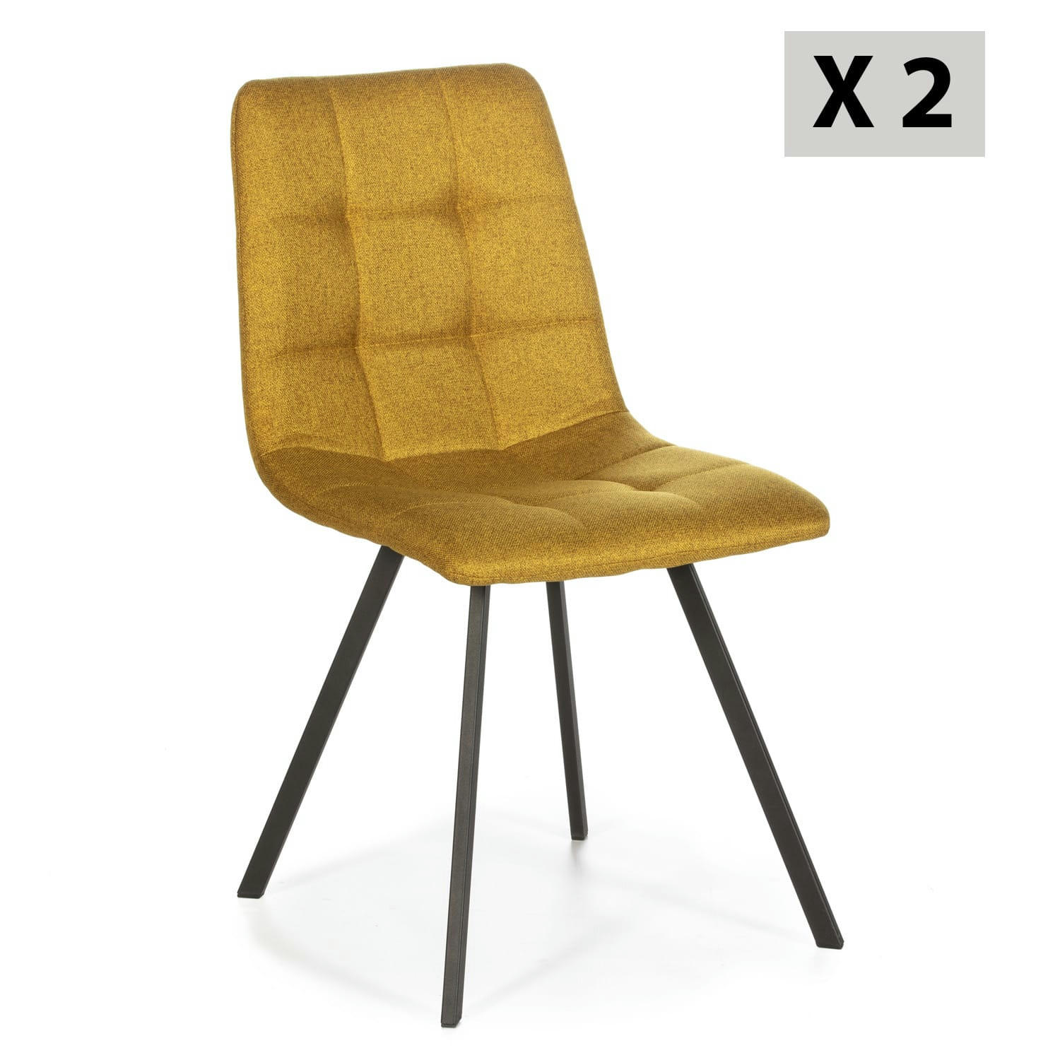MILA - Lot de 2 chaises salle à manger, pieds en métal, tapissées moutarde