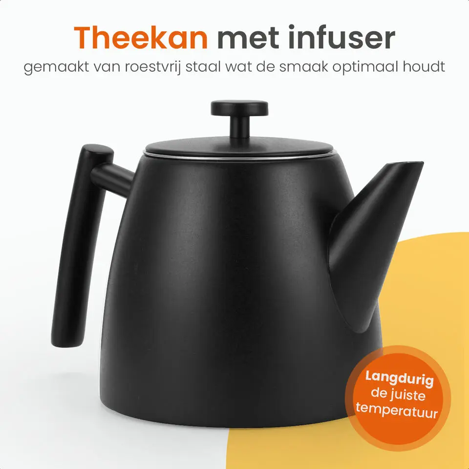 Goliving Theekan met Filter - 1 Liter - Zwart