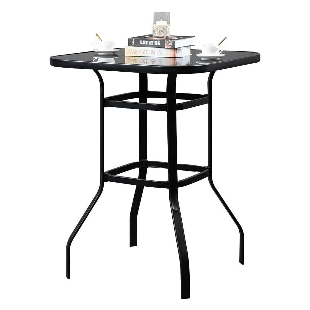 31.5W x 40H Patio Wrought Iron Glass High Bar Table