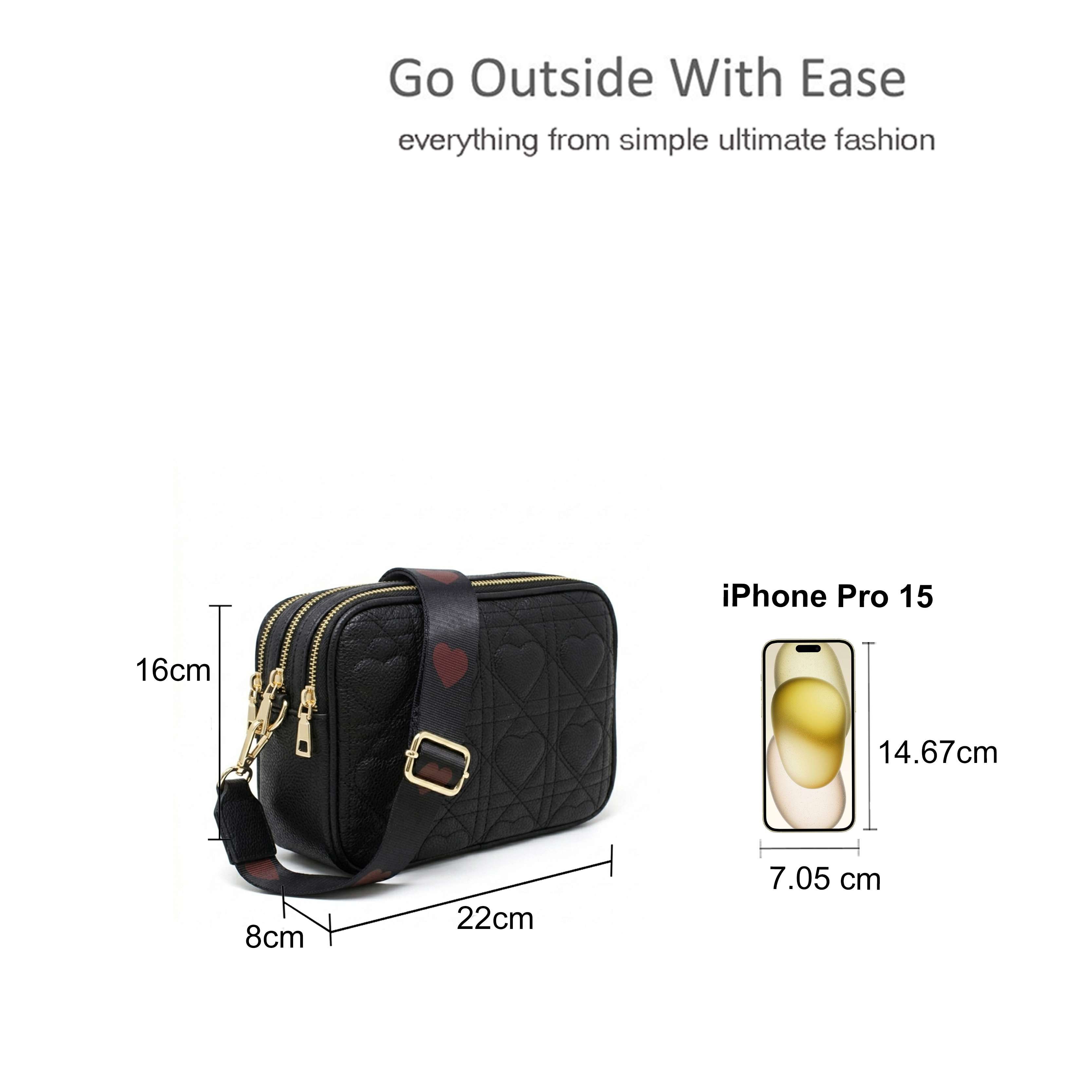 Kitise Heart Shape Quilted Crossbody Camera Bag With Large Strap