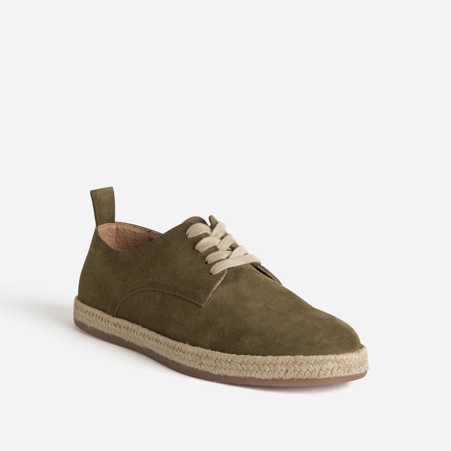 Derby kaki cuir velours détail corde