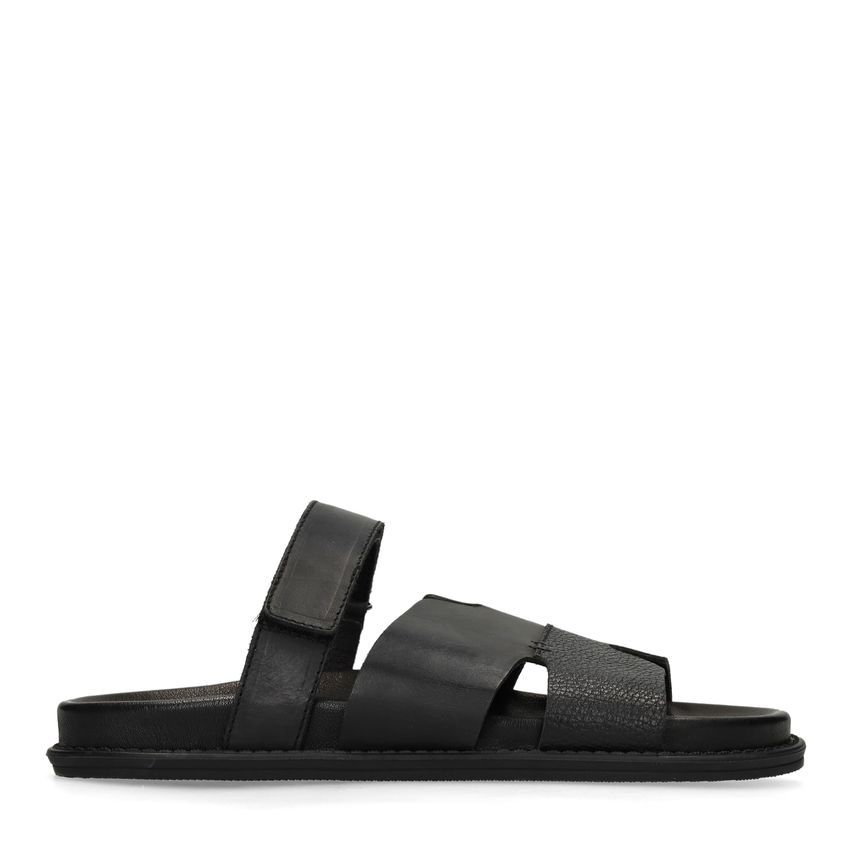 Manfield Zwarte leren slippers