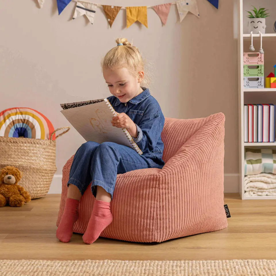 Set van 2 icon Kinderzitzakken Morgan - Corduroy Zitzak met Vulling - Oud roze