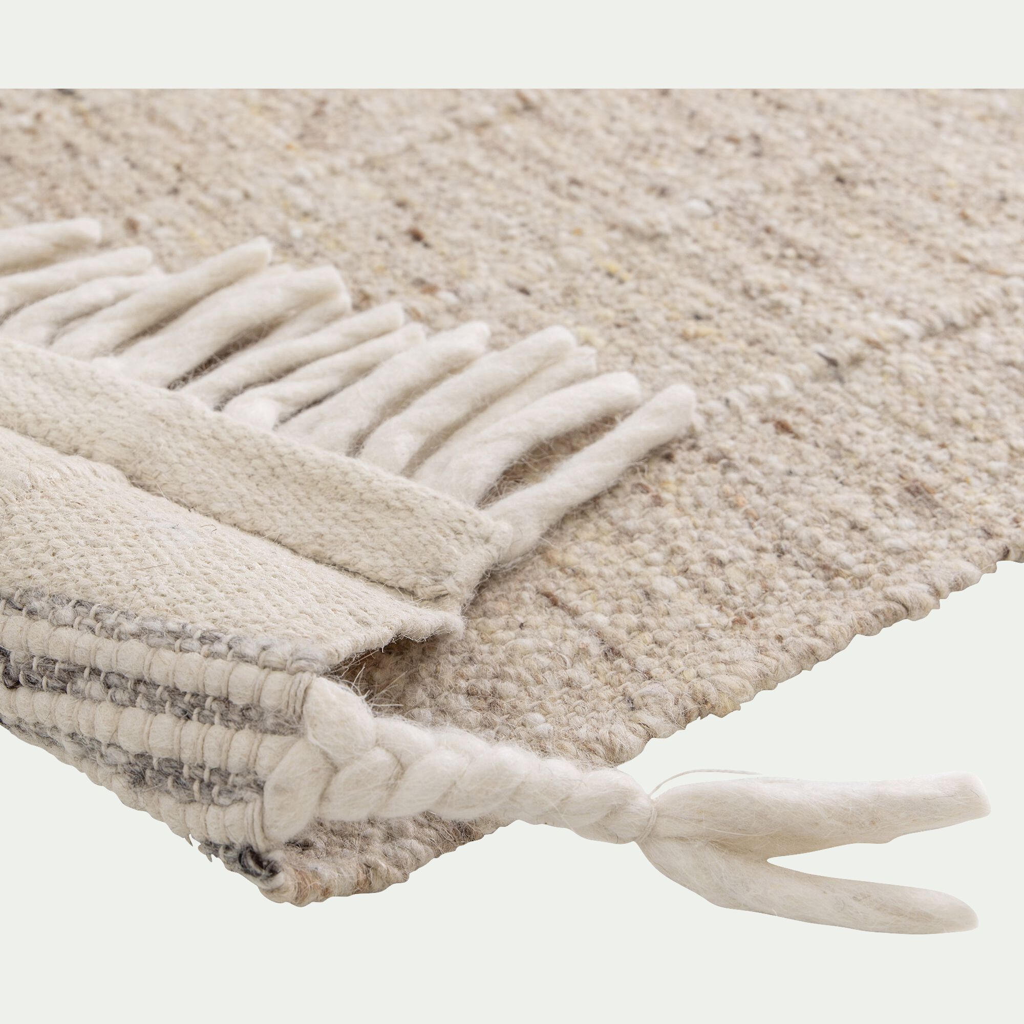 RUIS - Tapis en laine à motifs finition frange 160230cm - beige