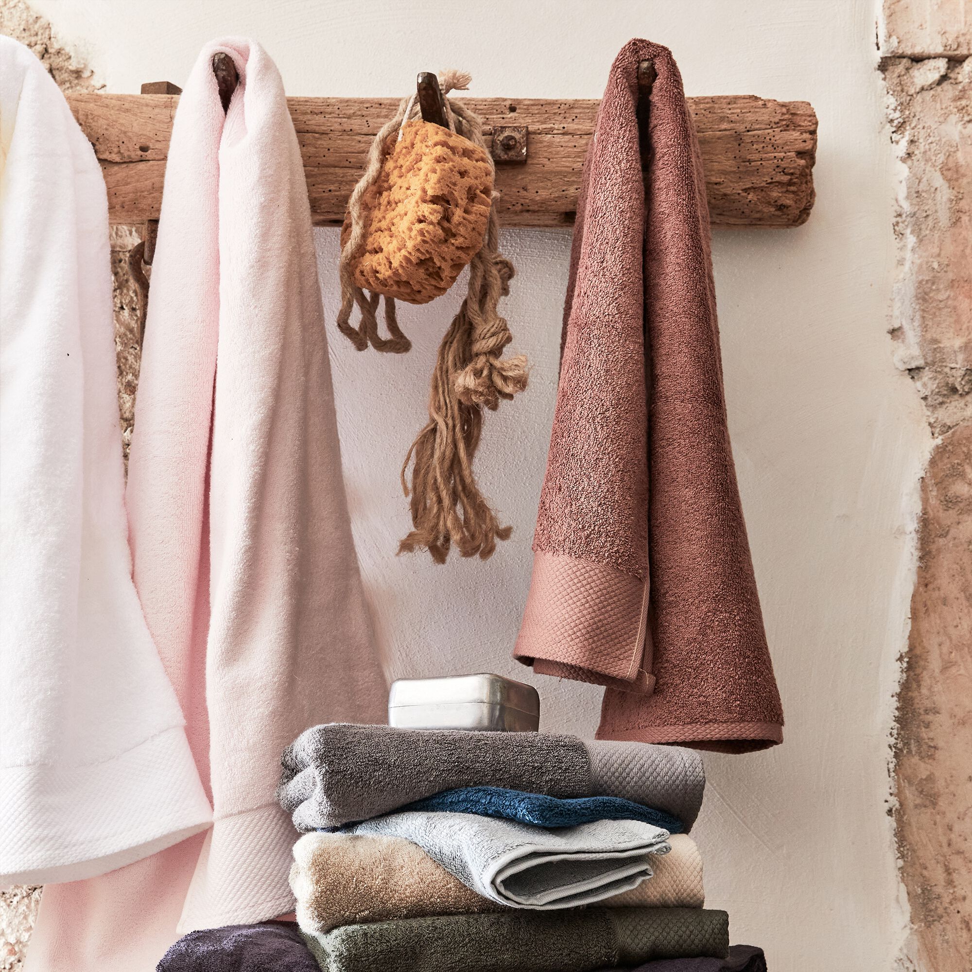 AZUR - Linge de toilette en coton peigné - rose simos