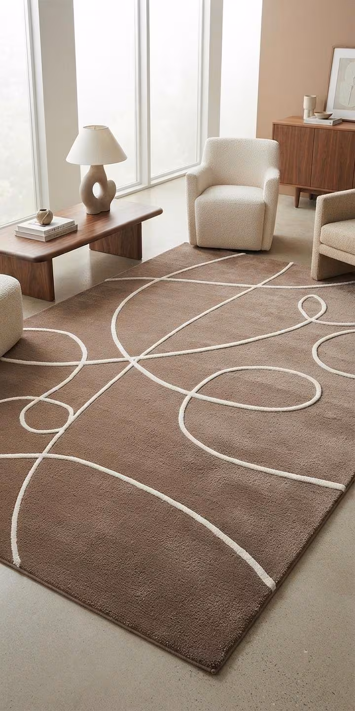 Hand Tufted Wool Area Rug | Abstract Line Art, Cocoa Brown (100% Wool)