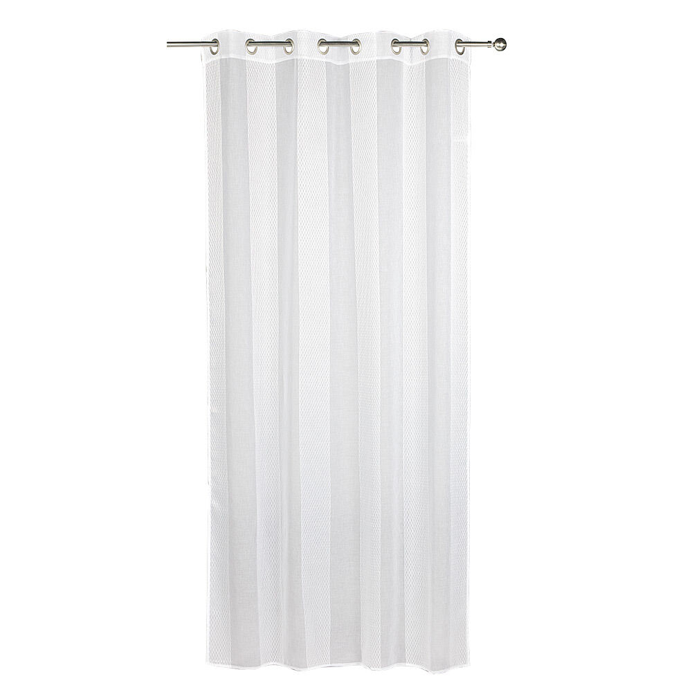 Voilage à oeillets jacquard bande verticale blanc