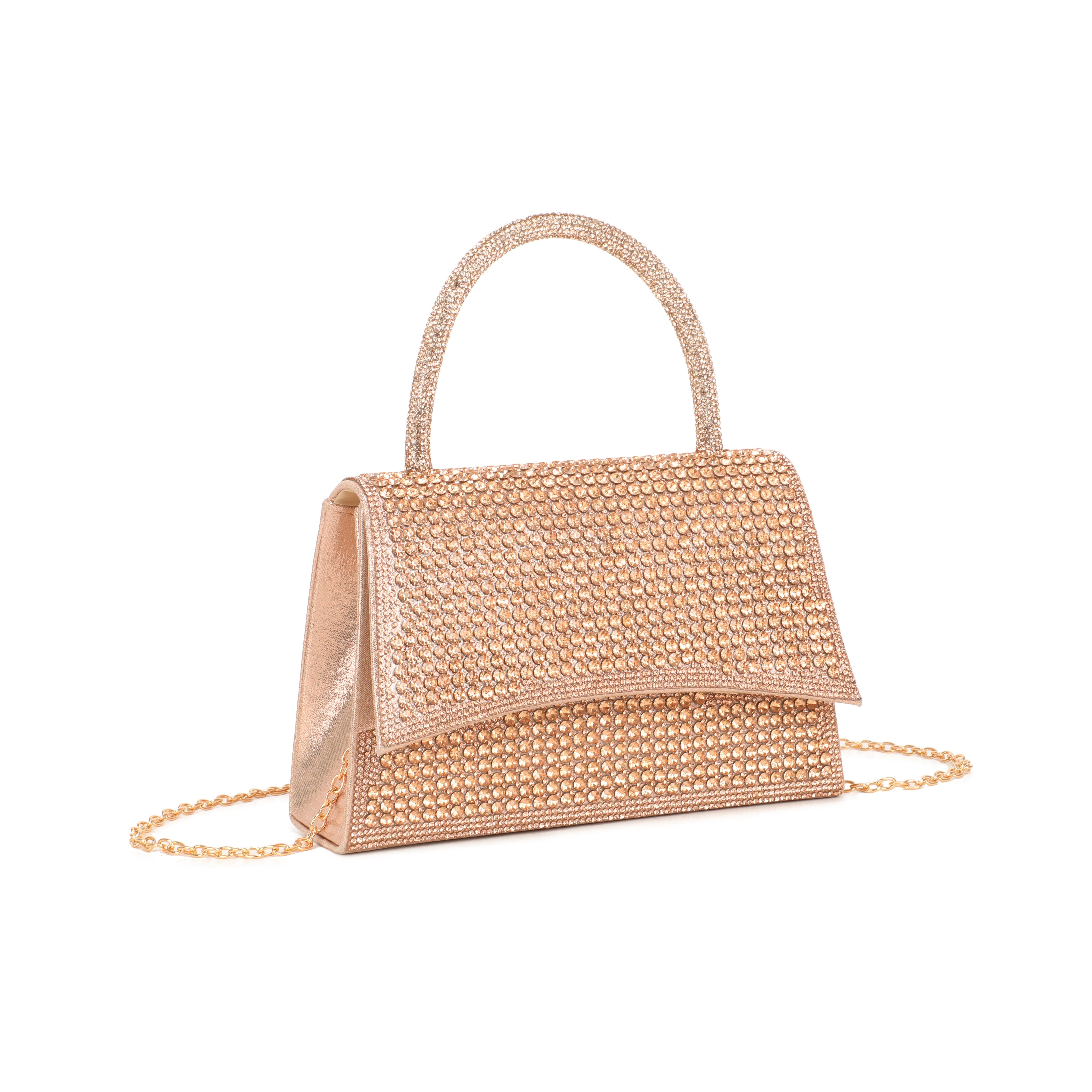JFY Trapezoid Top Handle Flap Single Side Diamante Clutch Bag