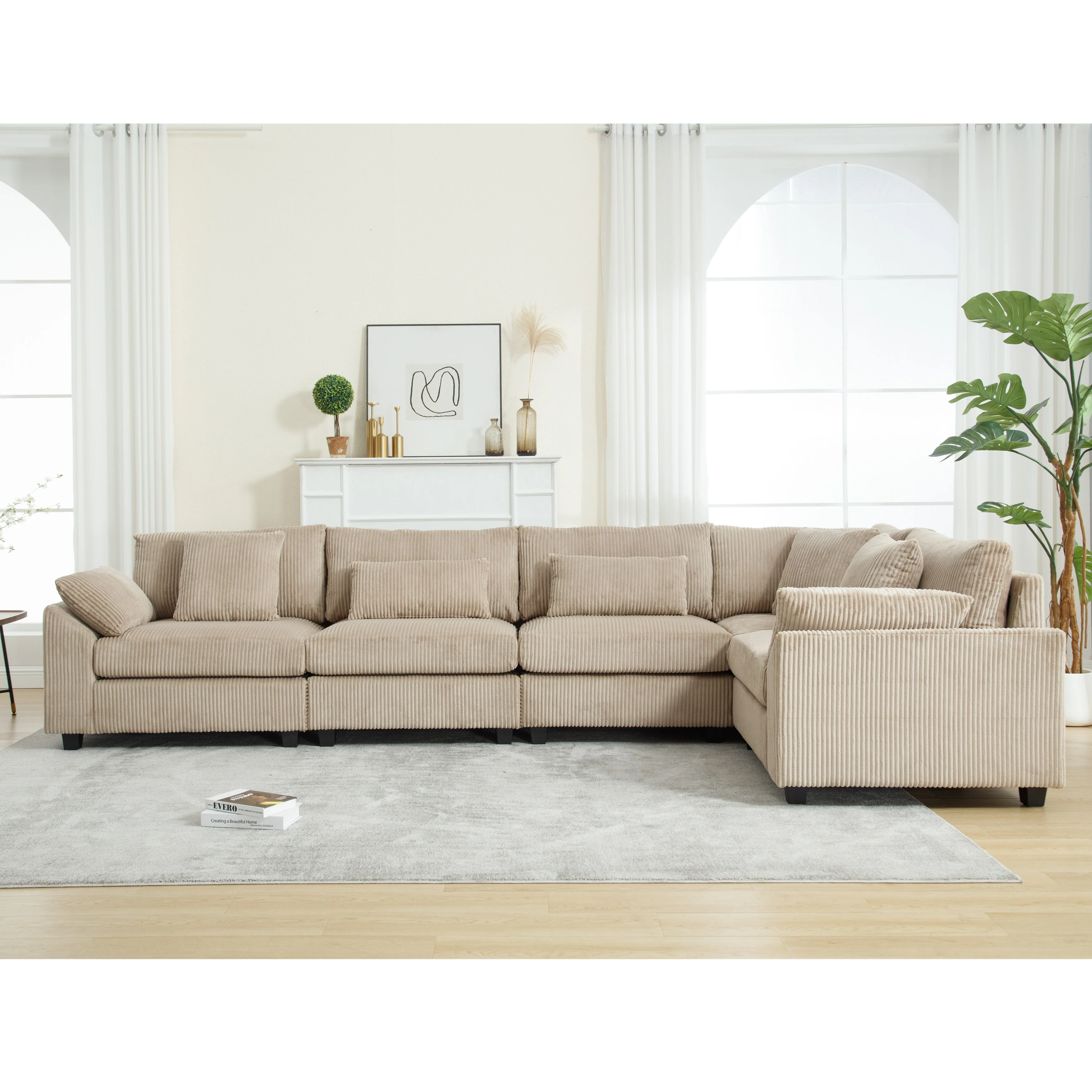 Modern Oversized Modular Sectional Sofa with Soft Corduroy Cushion for Living Room and Guest Room, Reconfigurable Layout