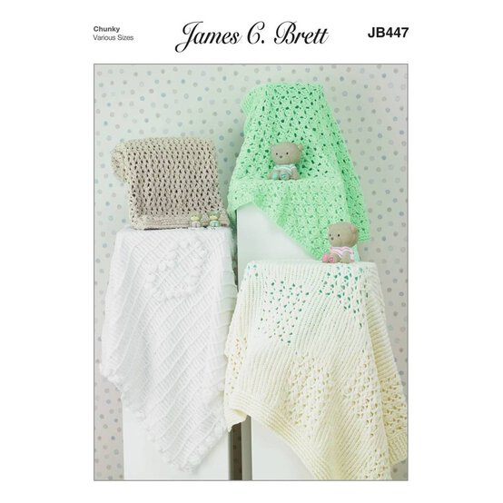 James C Brett Flutterby Chunky Baby Blankets Pattern JB447