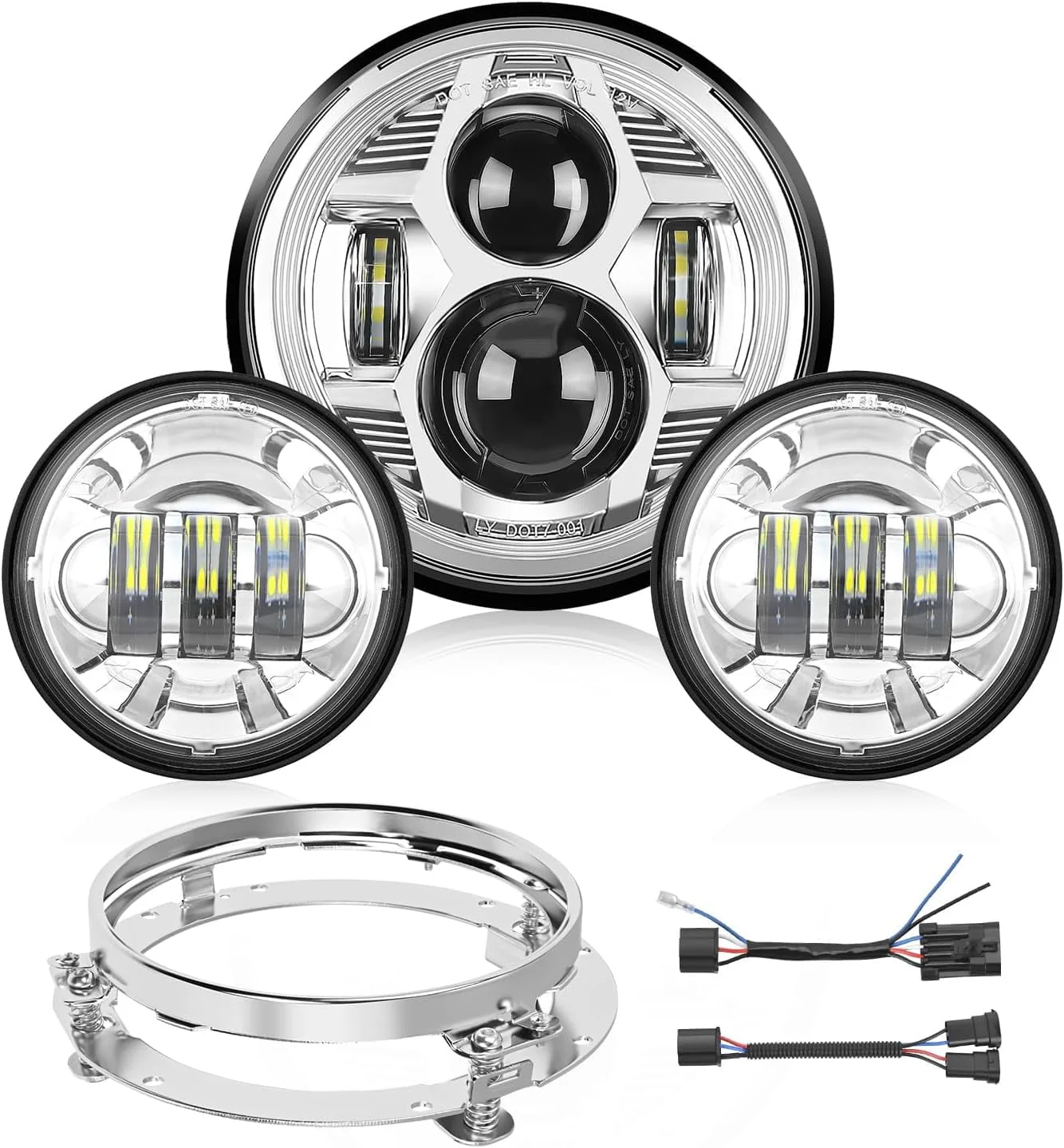 7 Motorcycle Led Headlights 4.5 Fog Light Assist DOT Kit Compatible with Harley-Davidson Elektra Street Glide Fat Boy Road King Heritage Softtail CVO,