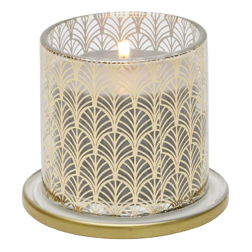 Bougie parfumée grise sous cloche transparent doré
