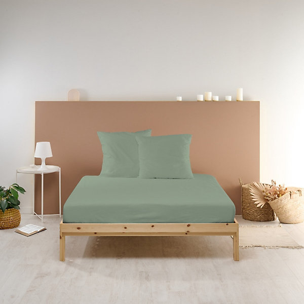 Drap Housse uni 90x190cm PERCALE SAUGE