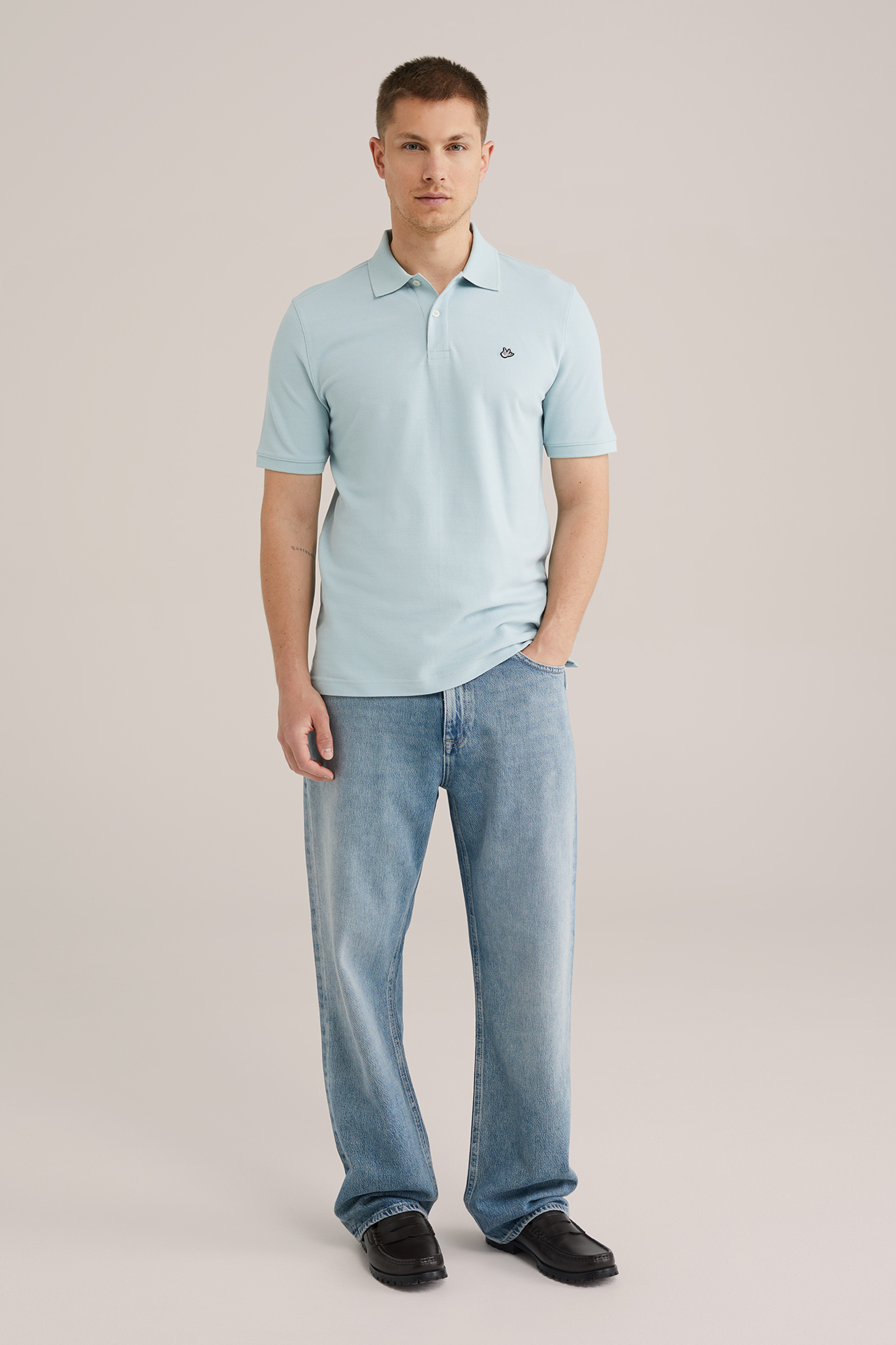 Heren Slim fit polo met structuur en embroidery