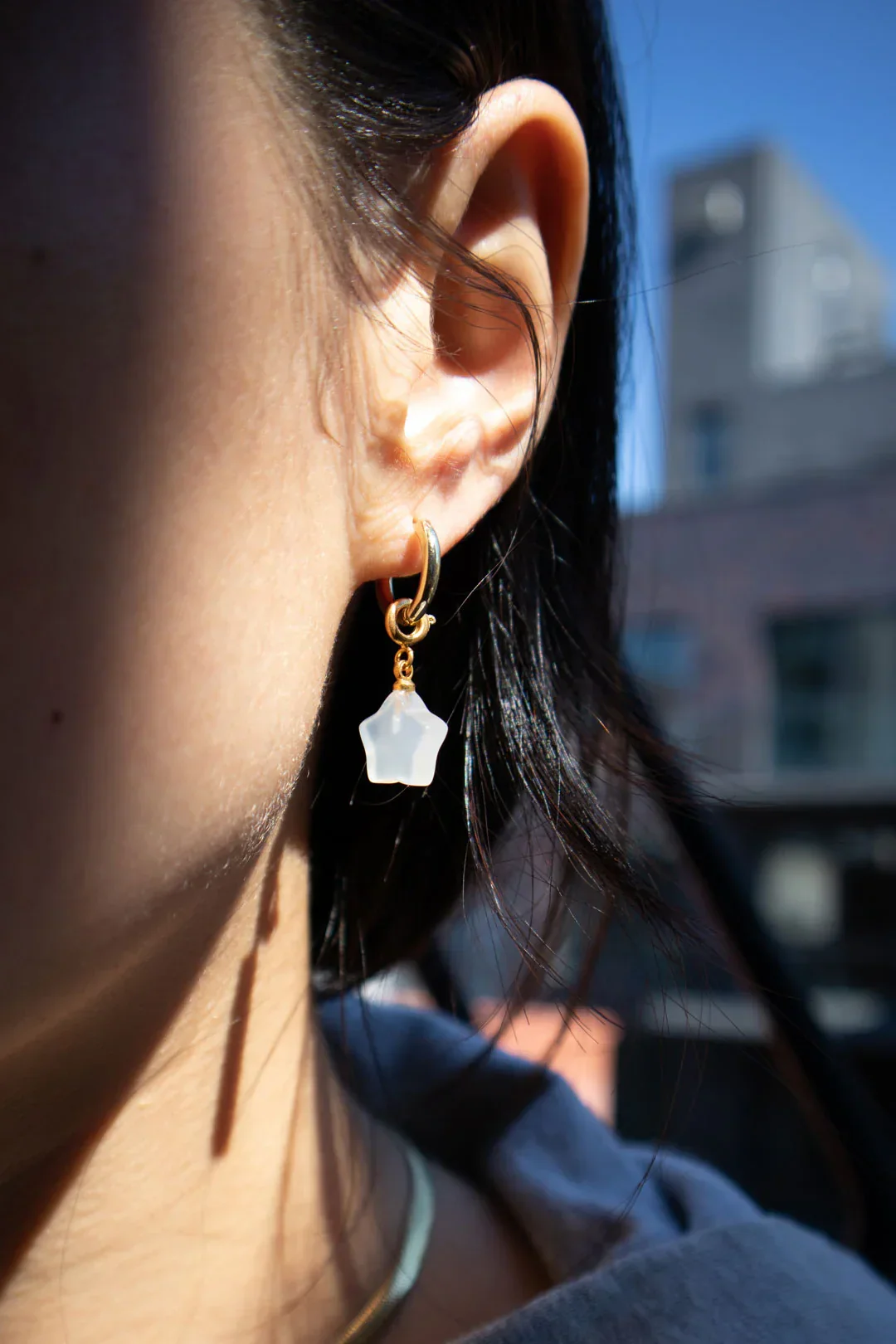 Harvest — Jade Stone Charm Earrings in Star-White