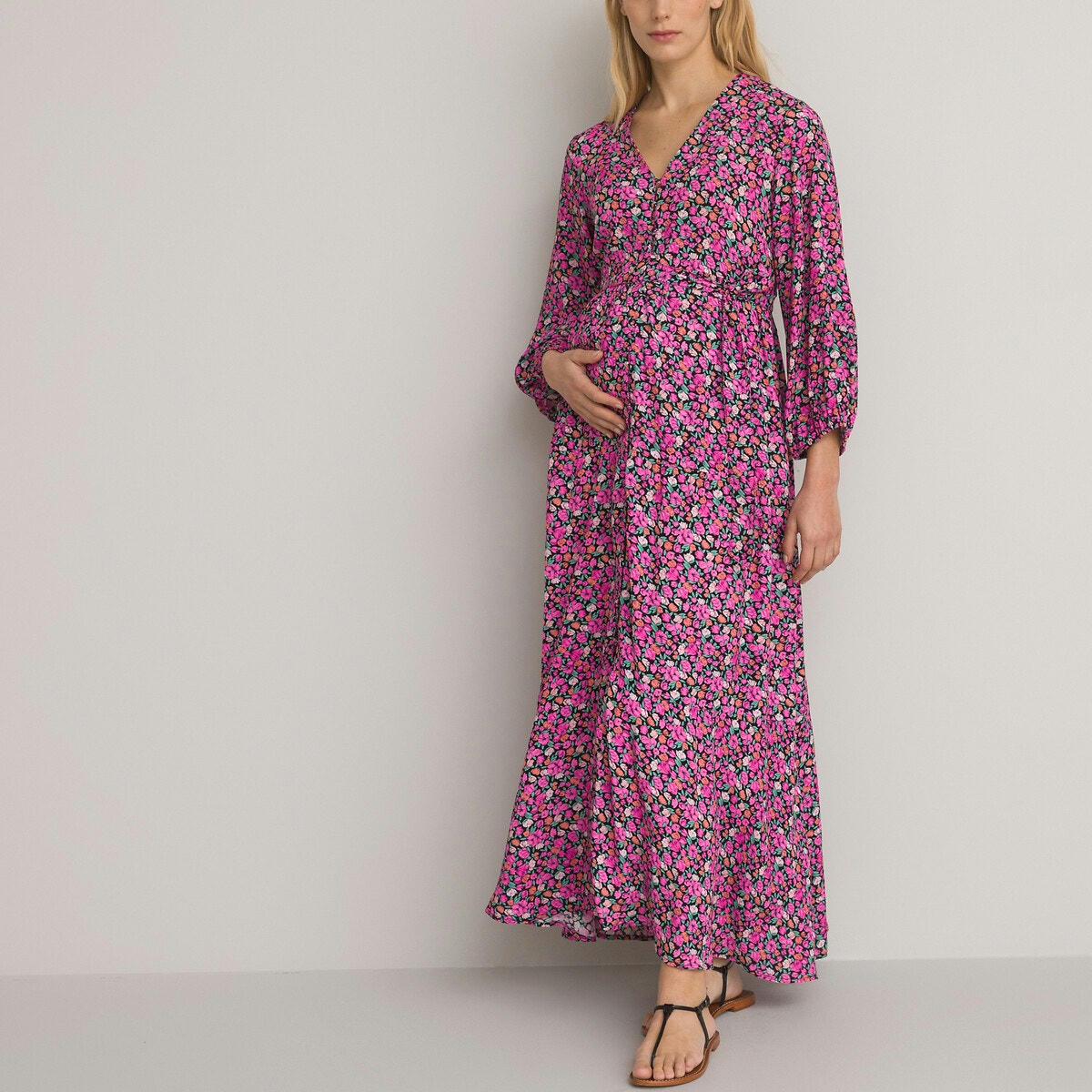 Robe de grossesse maxi longue, imprimé fleurs