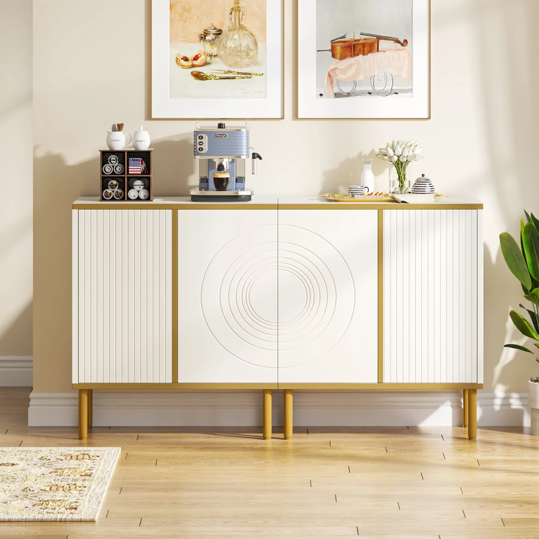White Buffet Cabinet with Storage,Sideboard Cabinet with 4 Doors