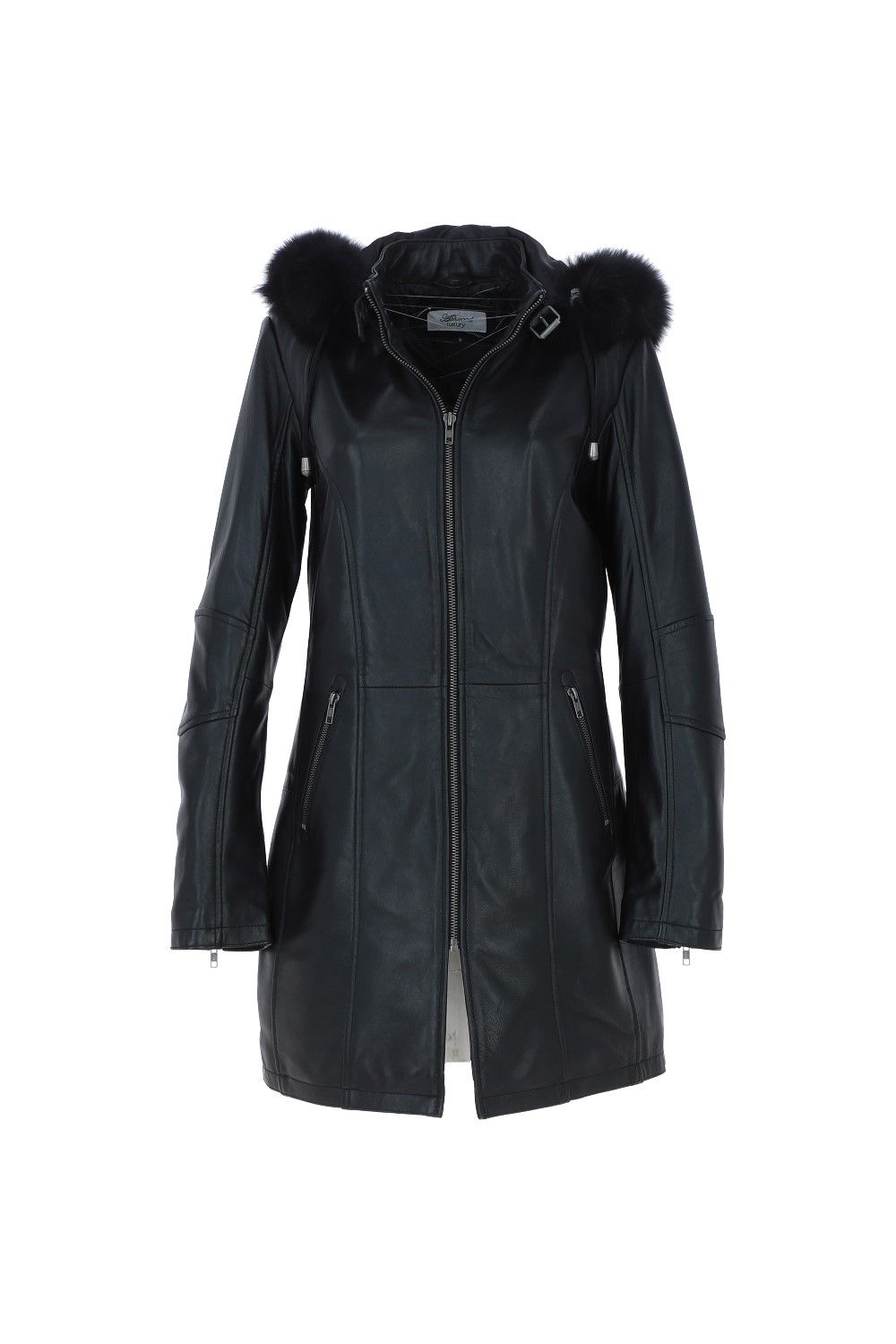 Ashwood Leather Detachable Fur Hood Long Leather Jacket