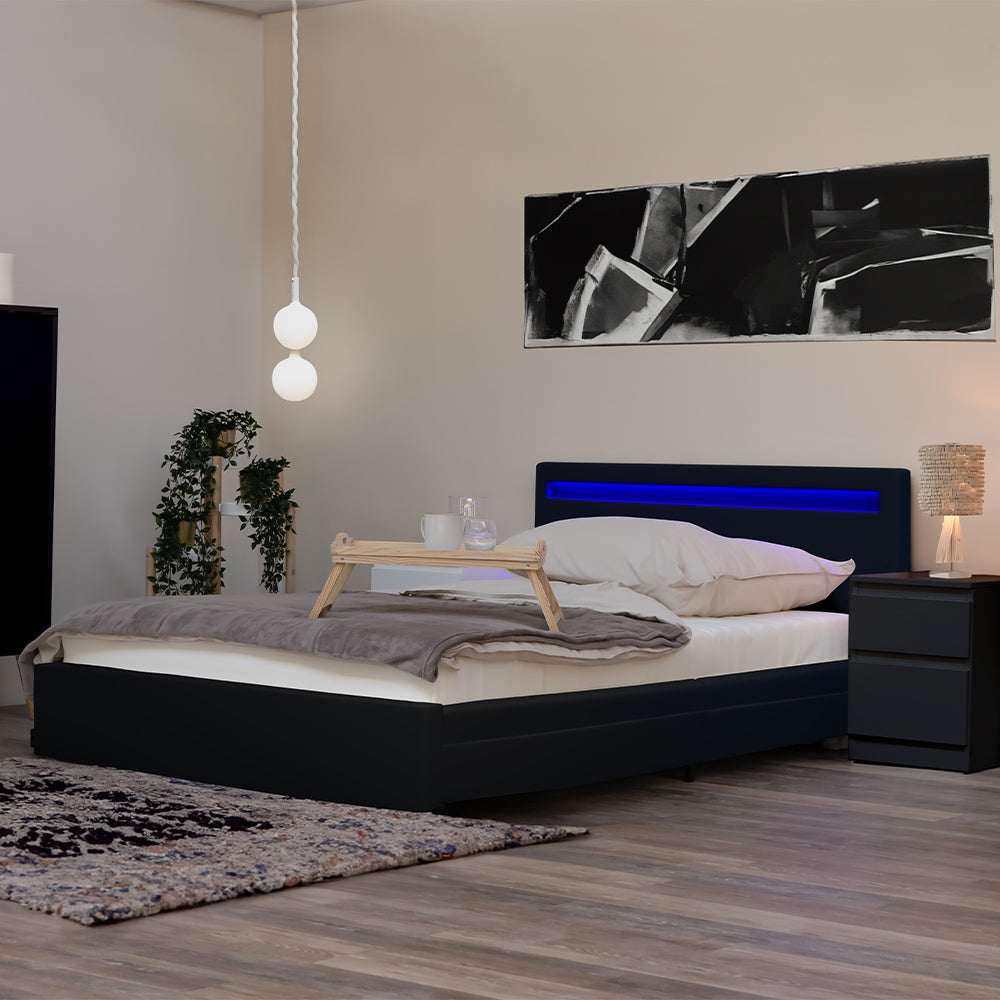 Home Deluxe LED bed NUBE zwart 140 x 200 cm