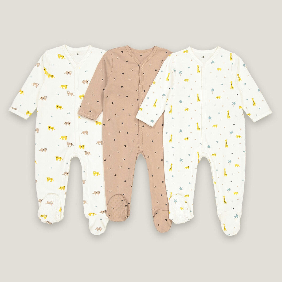 Lot de 3 pyjamas 1 pièce en coton