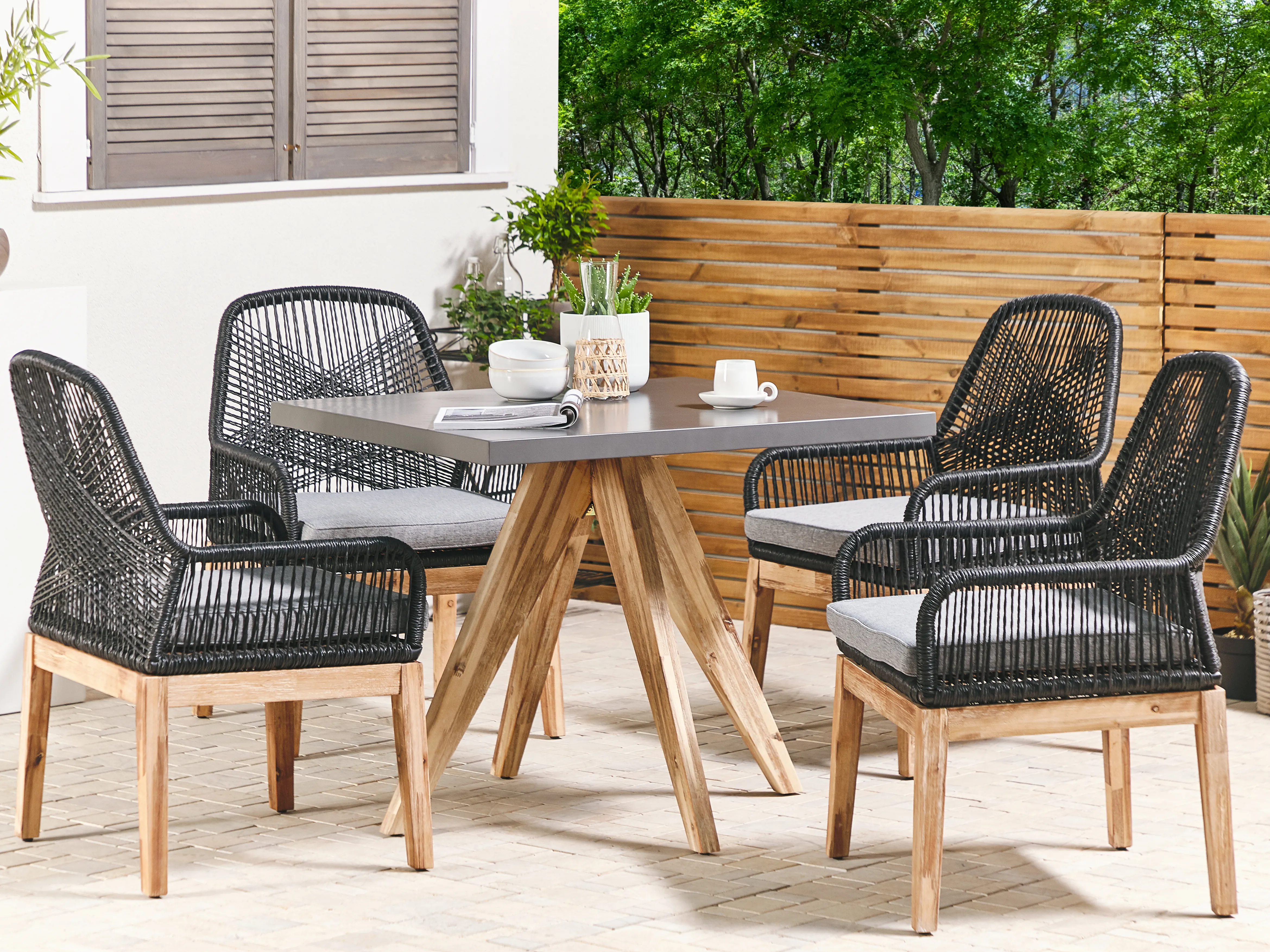 Garden Dining Set 4 Seater OLBIA with Cushions Concrete Black