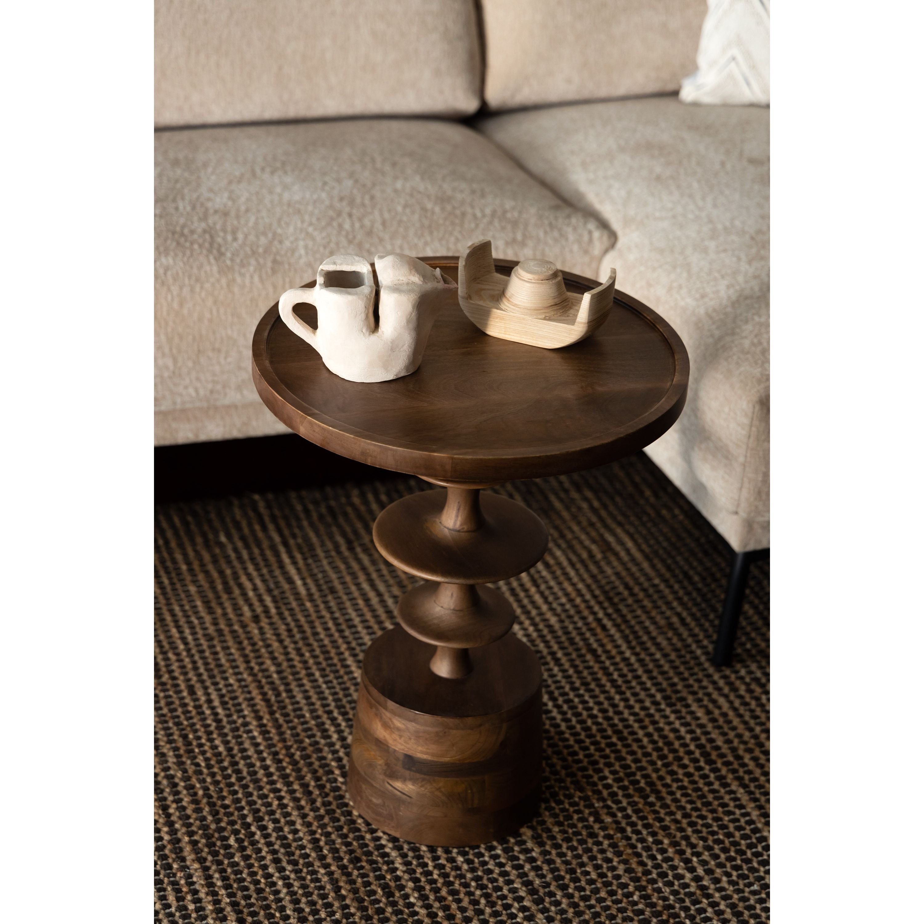 Dutchbone Cath Bijzettafel Rond 46 cm Mangohout - Bruin