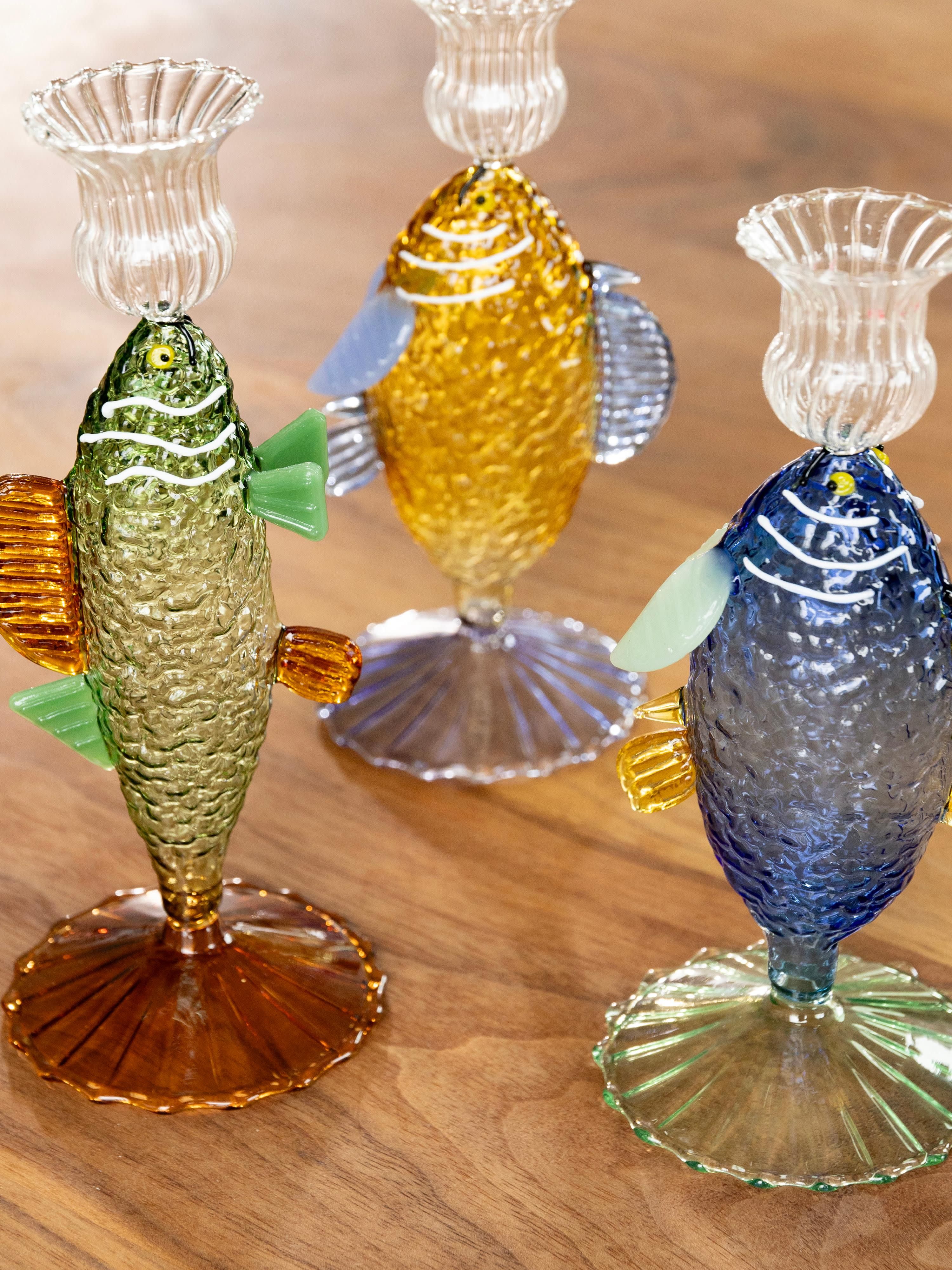 Handgefertigter Kerzenhalter Fish aus Borosilikatglas