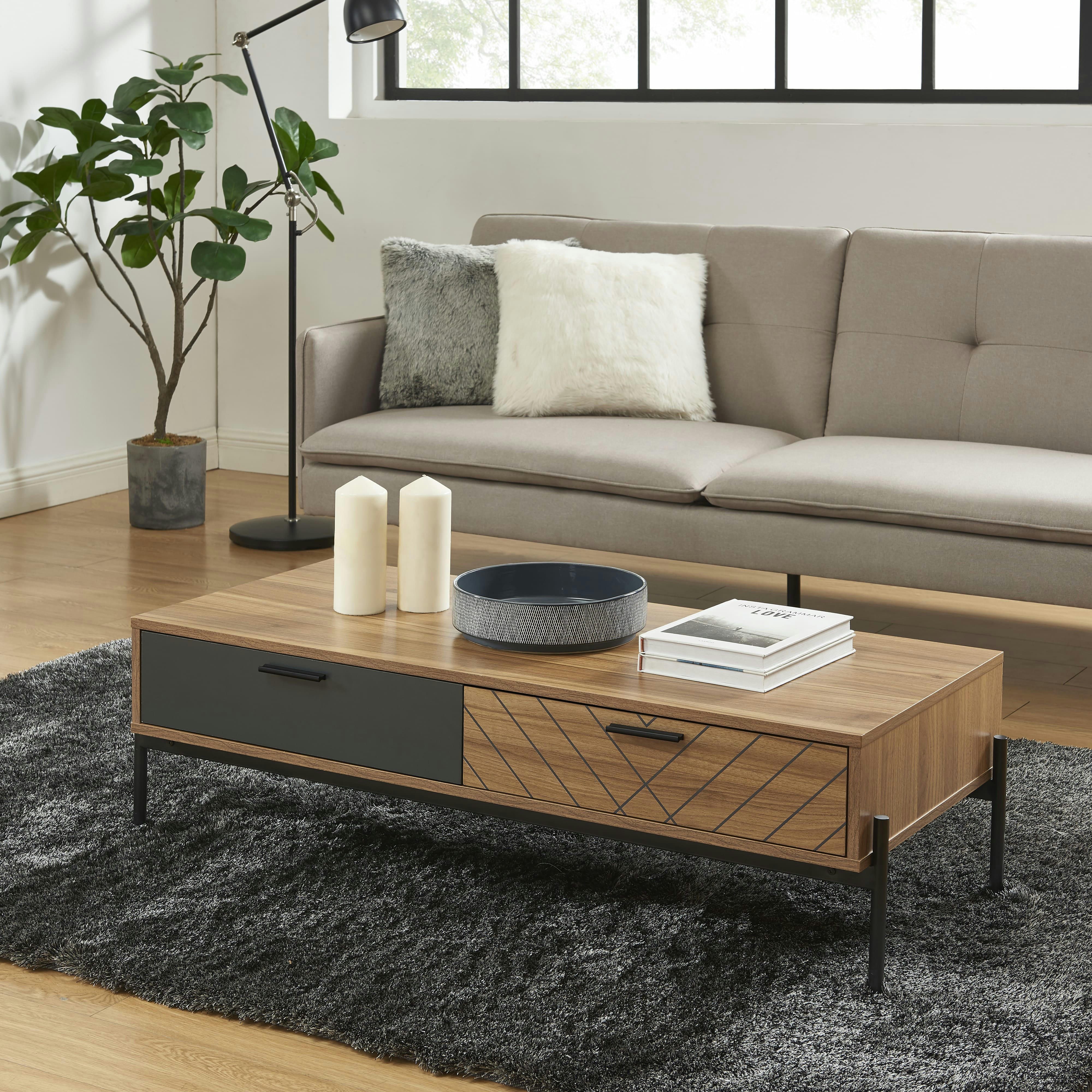 GEOMA - Table basse  effet chêne foncé et gris 115cm