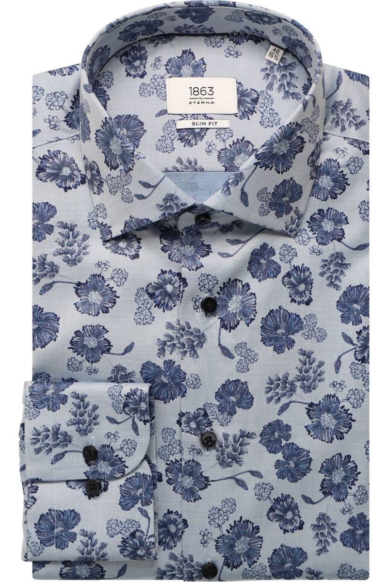 ETERNA 1863 Slim Fit Hemd blau, Blumen