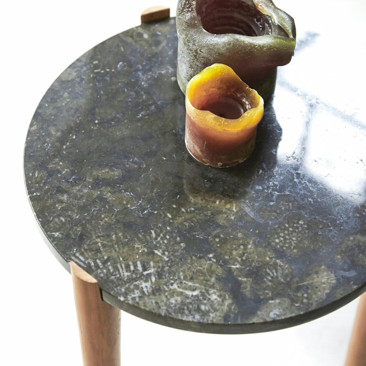 NESTOR - Chevet en teck et marbre black