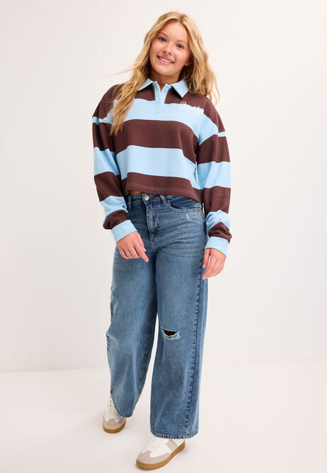 Older Girls Blue Stripe Rugby Sweatshirt Top