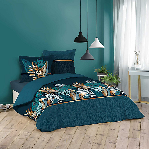 Pack housse de couette 220x240 cm Alianor   drap housse 140x190 Bleu