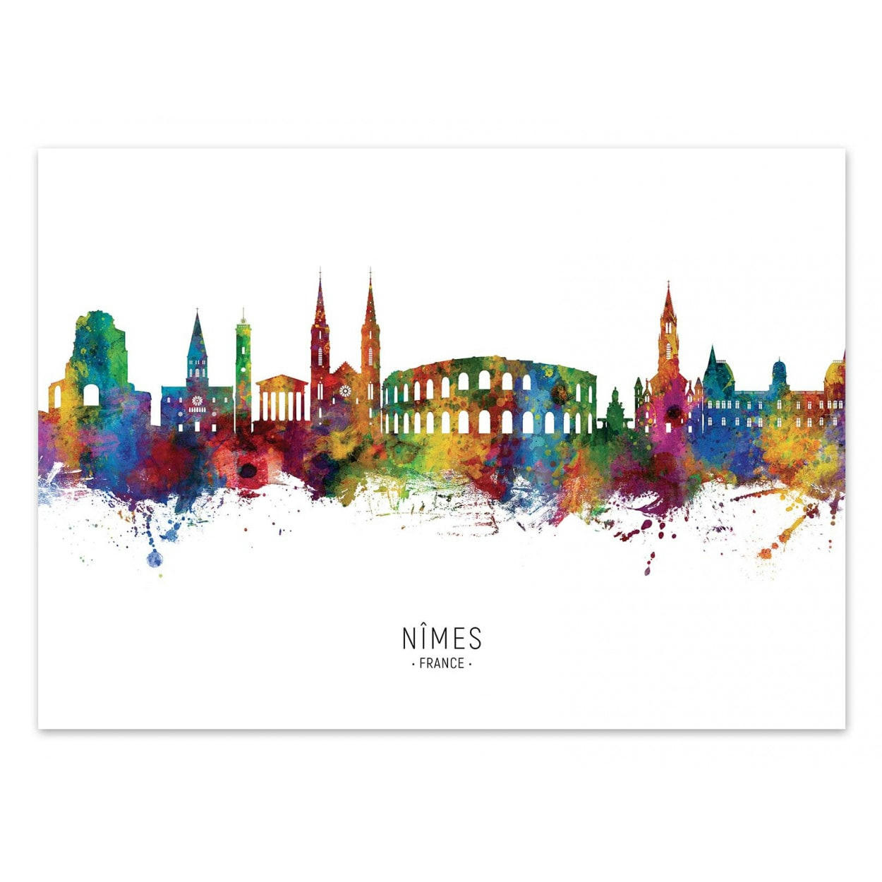 MICHAEL TOMPSETT - NÎMES FRANCE SKYLINE -  Affiche d'art 30 x 40 cm