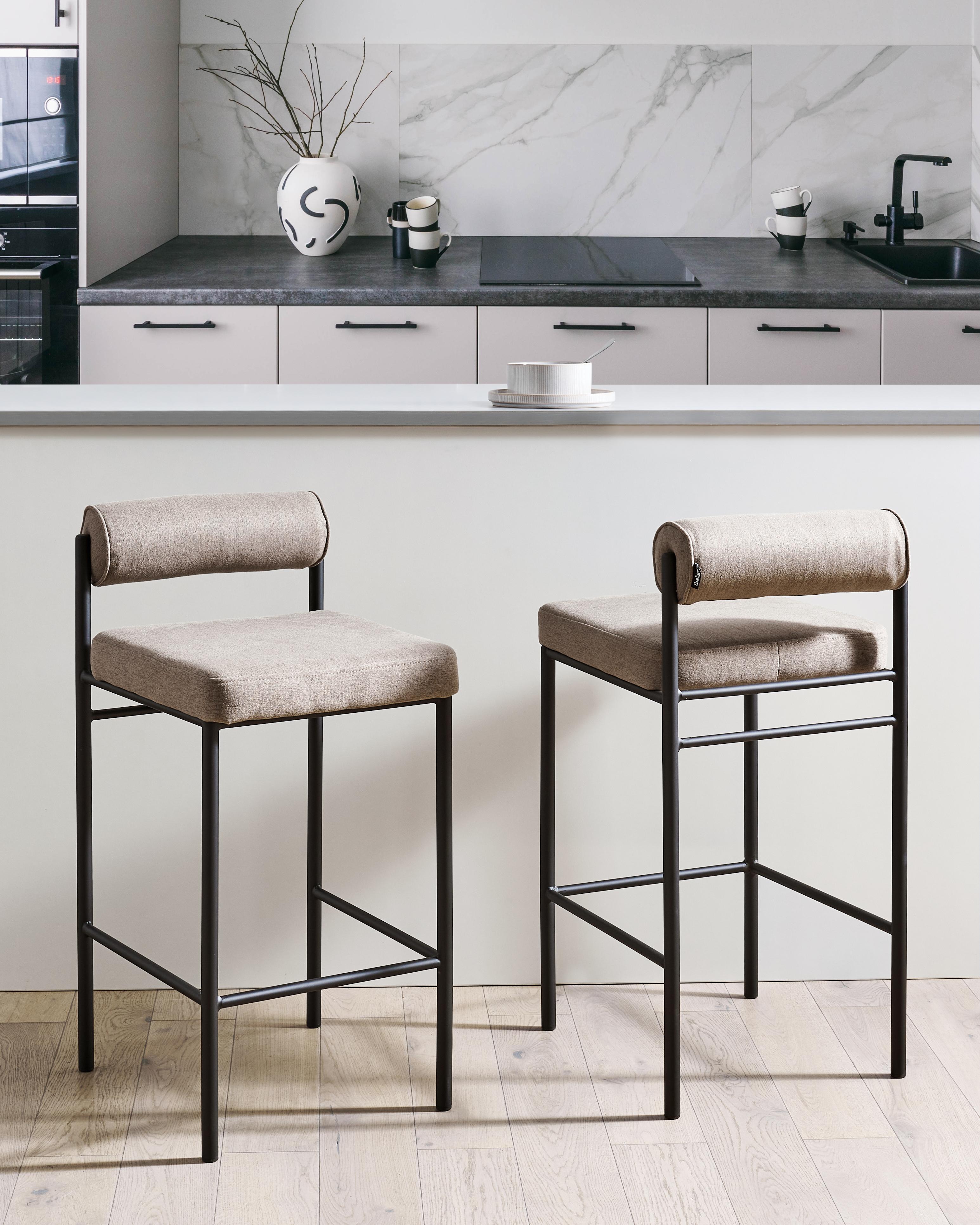 Set of 2 Bar Chairs AMAYA Fabric Taupe
