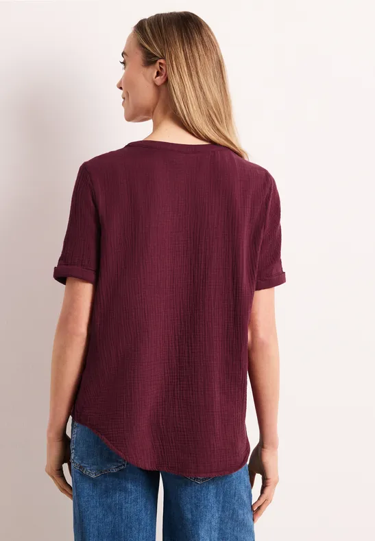 Kurzarm Bluse in Musselinqualität mit Turn-Up
