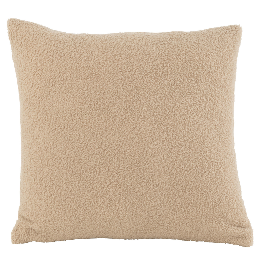 J-Line kussen Teddy Bouclé - polyester - donkerbeige
