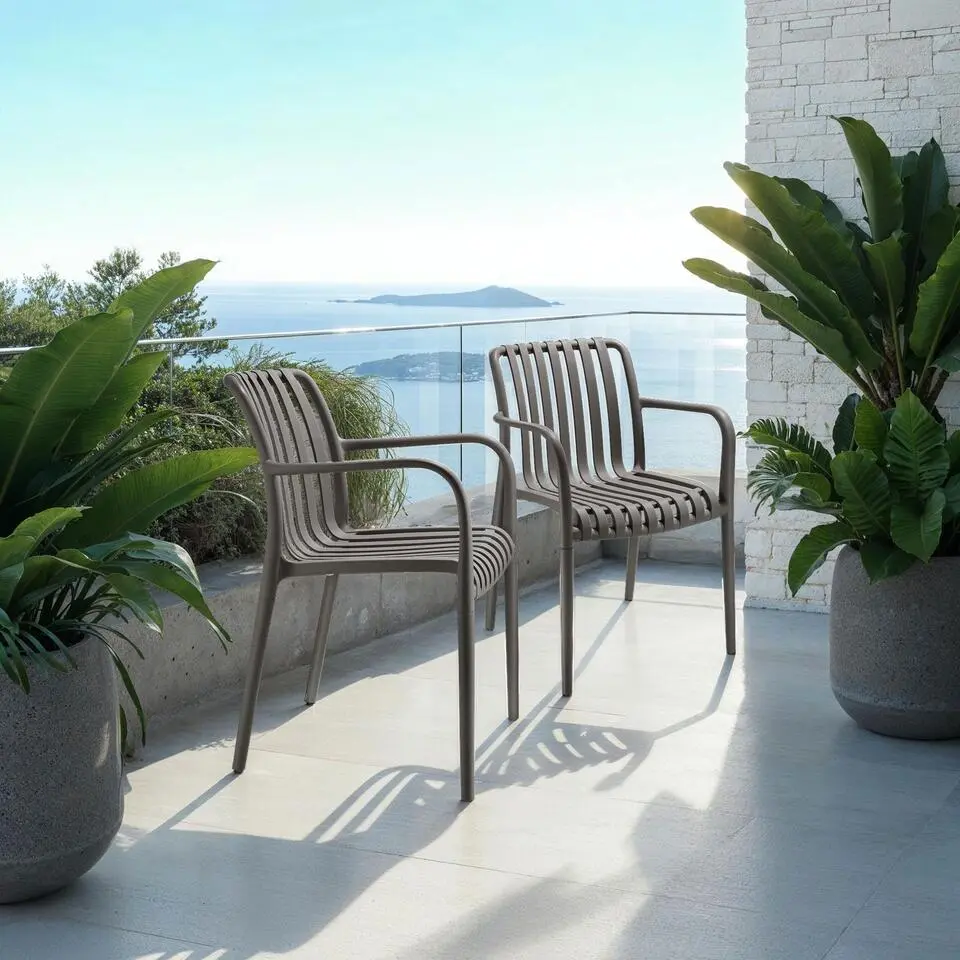 tectake Tuinstoelen Alcudia, weerbestendig, stapelbaar, Antraciet