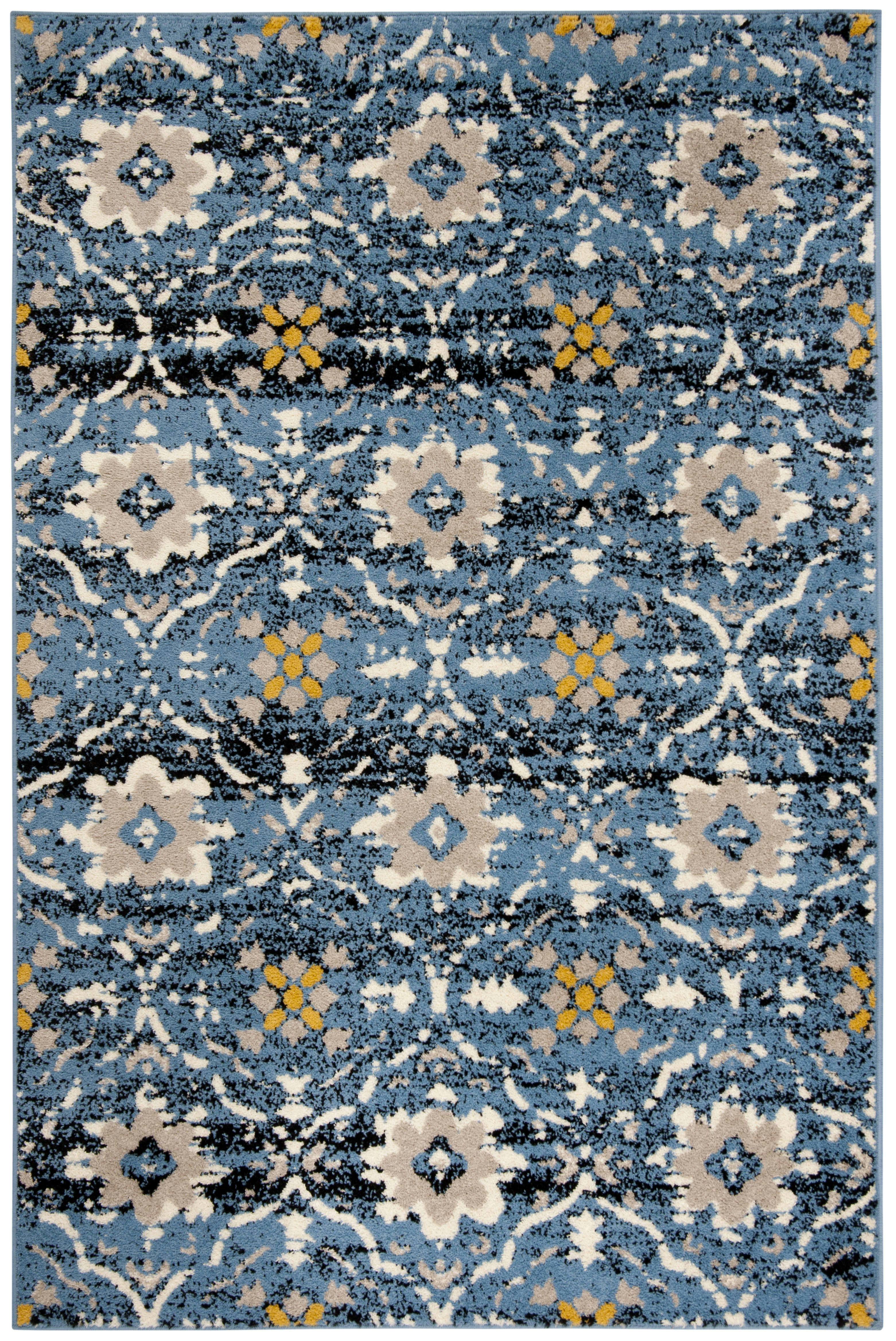 AMSTERDAM - Tapis de salon interieur en bleu & crème, 155 x 229 cm