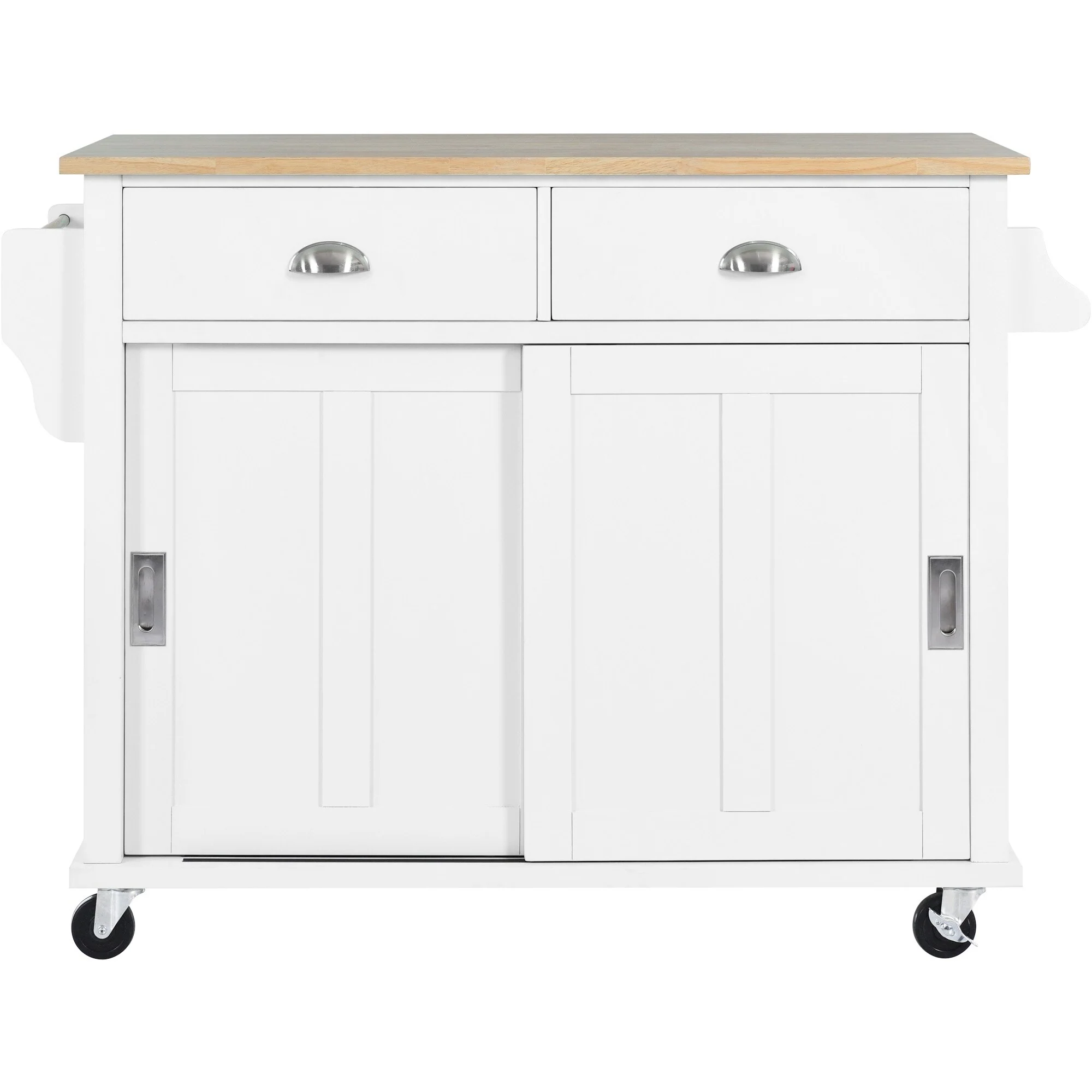 Kitchen Cart With Rubber Wood Drop-Leaf Countertop(no include stool)