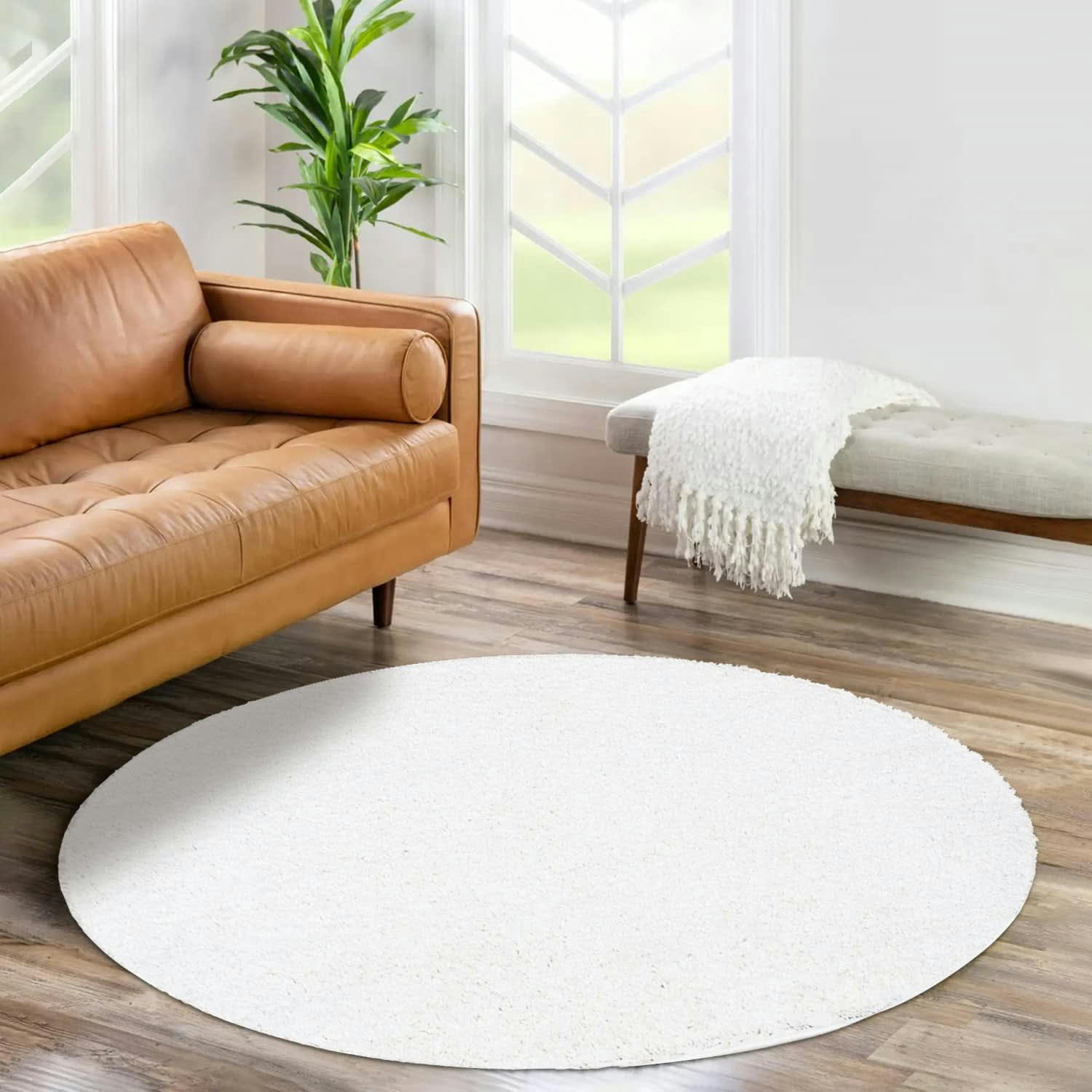 SOFTY - Tapis à poils longs rond SOFTY blanc neige 160x160cm