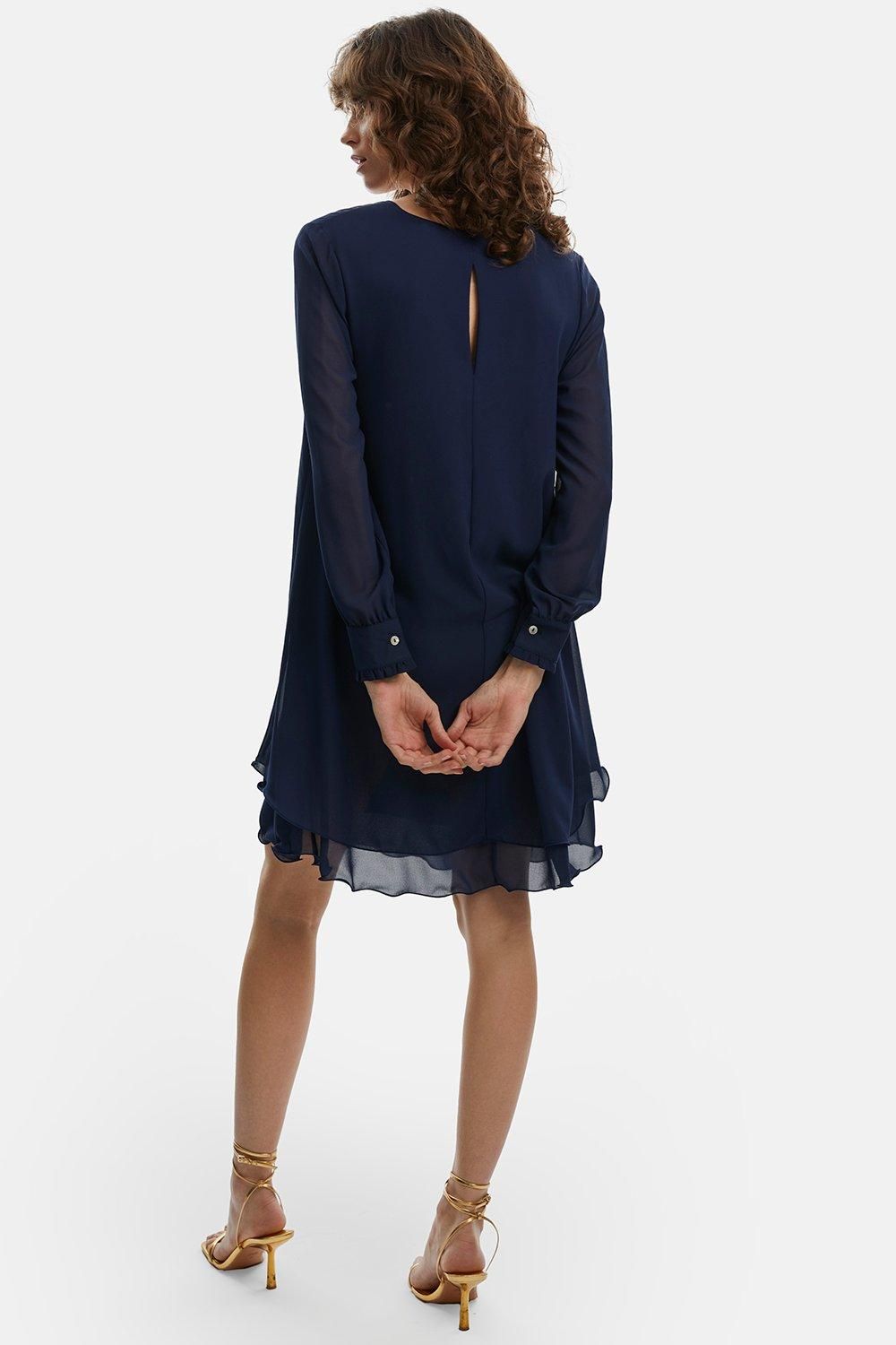James Lakeland Long Sleeve Navy Wave Hem Dress