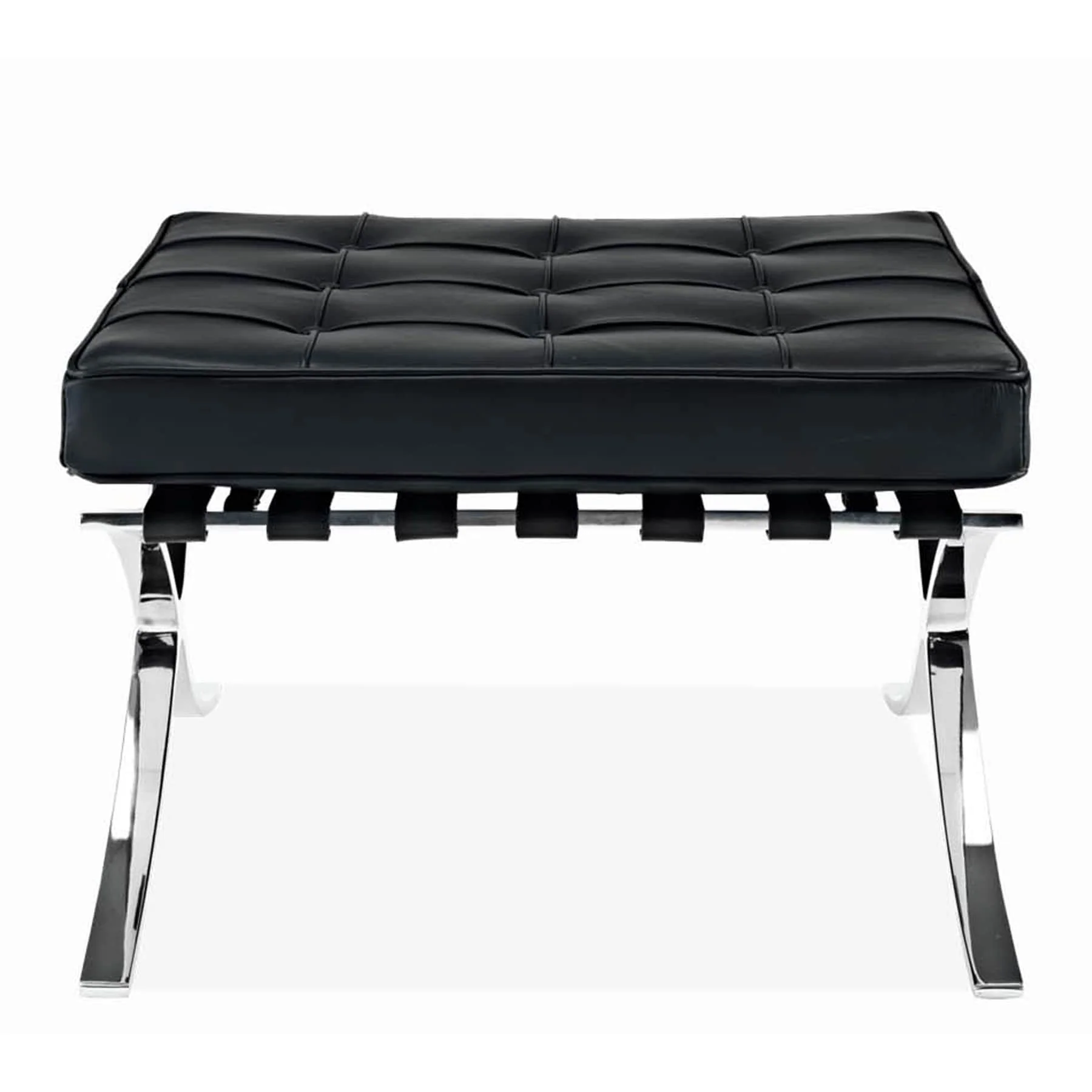 24 Black Genuine Leather and Silver Tufted Footstool Ottoman