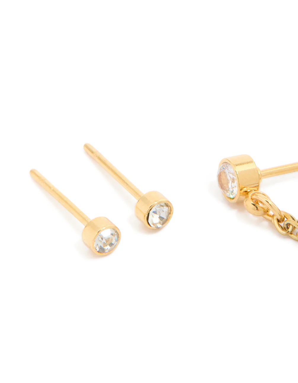 Waterproof Gold Plated Stainless Steel Opal Bezel & Chain Studs 3-Pack
