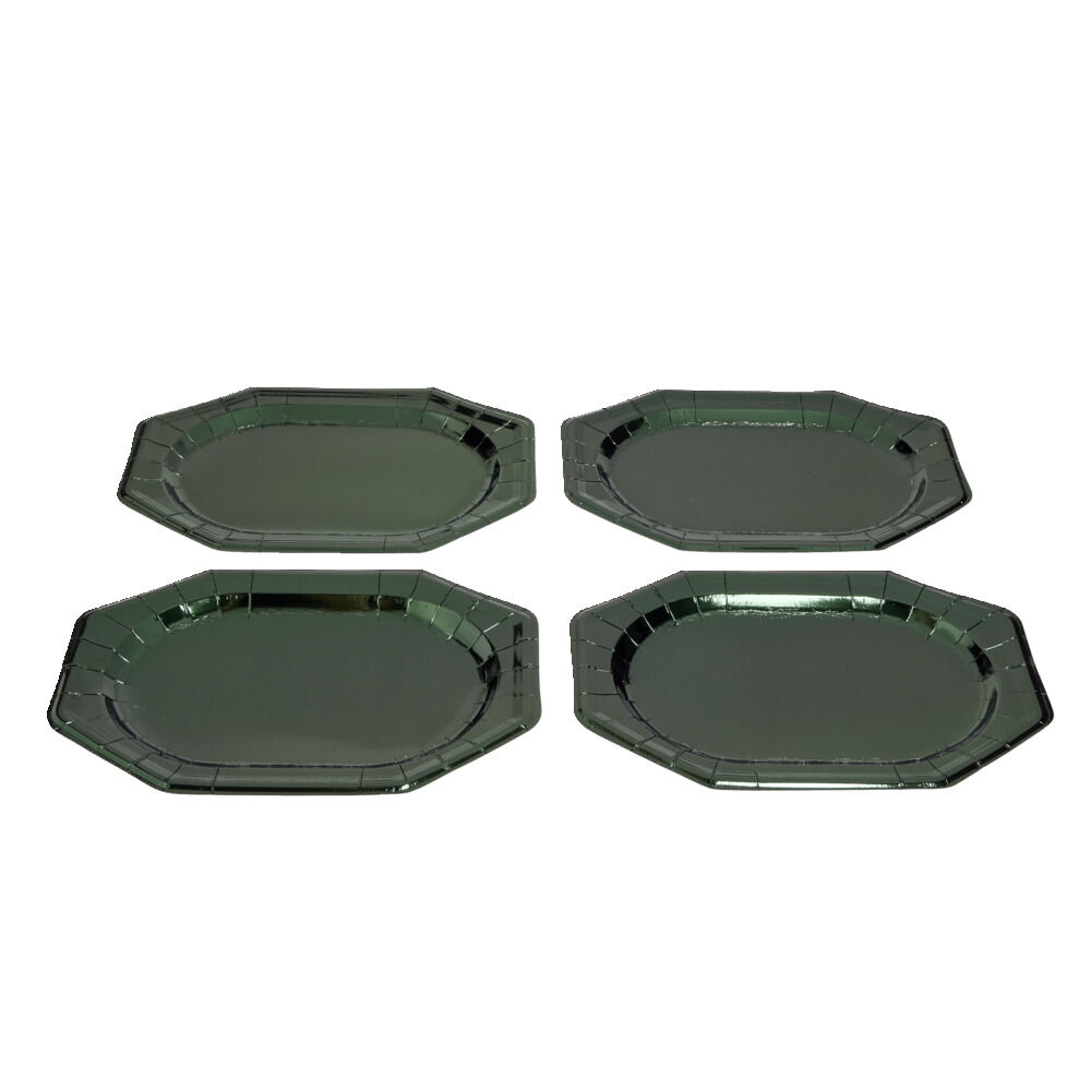 Plateau de présentation ovale x4 en carton métallisé vert sapin 25x34cm