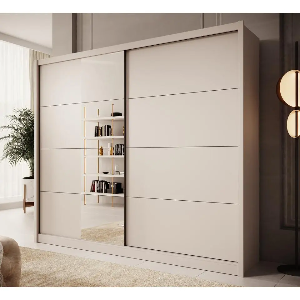 Meubella - Kledingkast Azul - Beige - 251 cm - Met spiegel